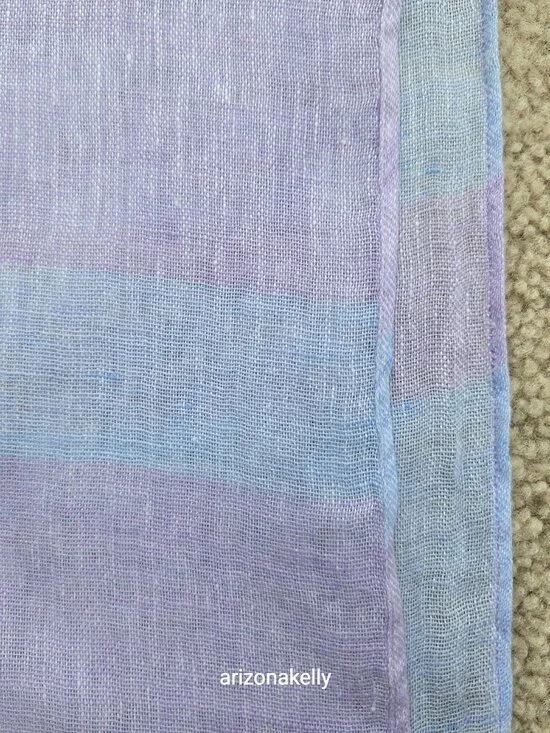 Linen Scarf With Faded Spot/Discoloration Blue & Lavender - Picture 7 of 9